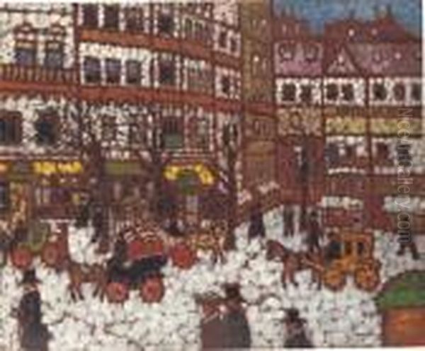 Scene De Rue A Paris Oil Painting by Jozsef Rippl-Ronai