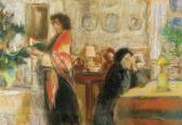 Winter Evening (decorating The Christmas Tree) Oil Painting by Jozsef Rippl-Ronai