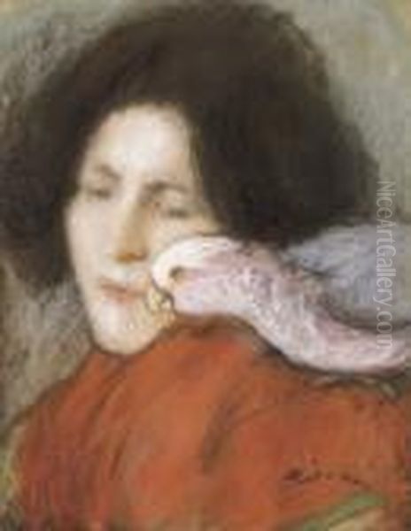 Larazine With Parrot Oil Painting by Jozsef Rippl-Ronai