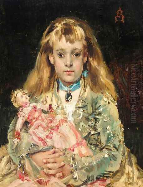 L'Enfant &agrave; la poupee Oil Painting by Alfred Stevens