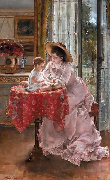 L’heureuse m&egrave;re Oil Painting by Alfred Stevens