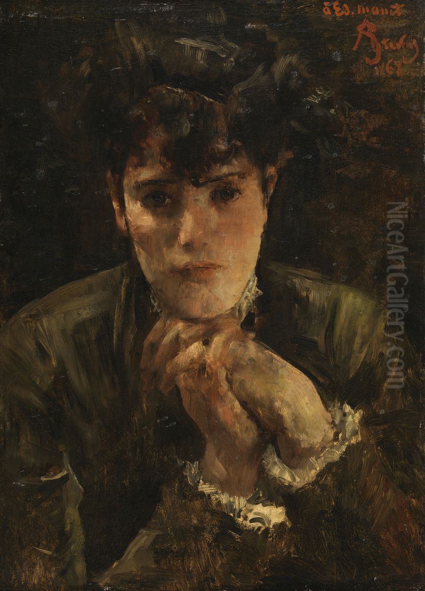 Portrait of a Young Woman Oil Painting by Alfred Stevens