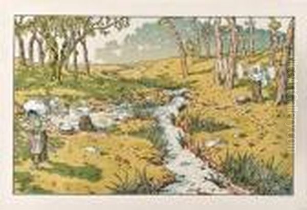 Les Lavandieres Oil Painting by Henry Parsons Riviere