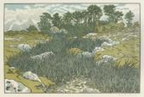 Le Ruisseau A Loperec, 1901. Planche Iv De La Serie Le Beau Pays De Bretagne. 230 X 350 Oil Painting by Henry Parsons Riviere