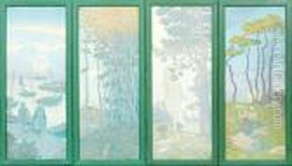 La Brume, La Pleine Lune, Le 
Crepuscule Et Les Derniers Rayons, 4 Planches De La Suite La Feerie Des 
Heures Oil Painting by Henry Parsons Riviere