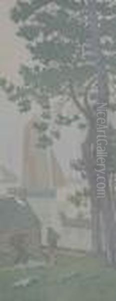 Landscape With Boats Oil Painting by Henry Parsons Riviere