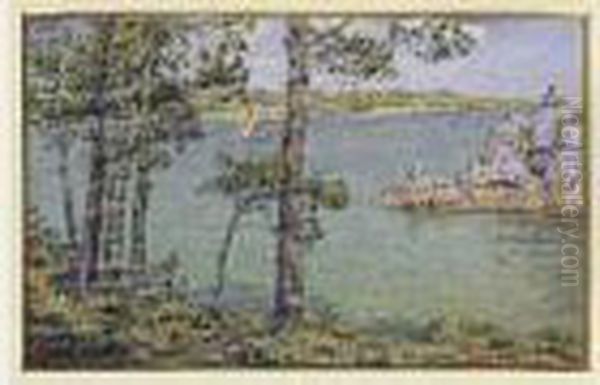 Voilier A Travers Les Arbres En Bretagne Oil Painting by Henry Parsons Riviere