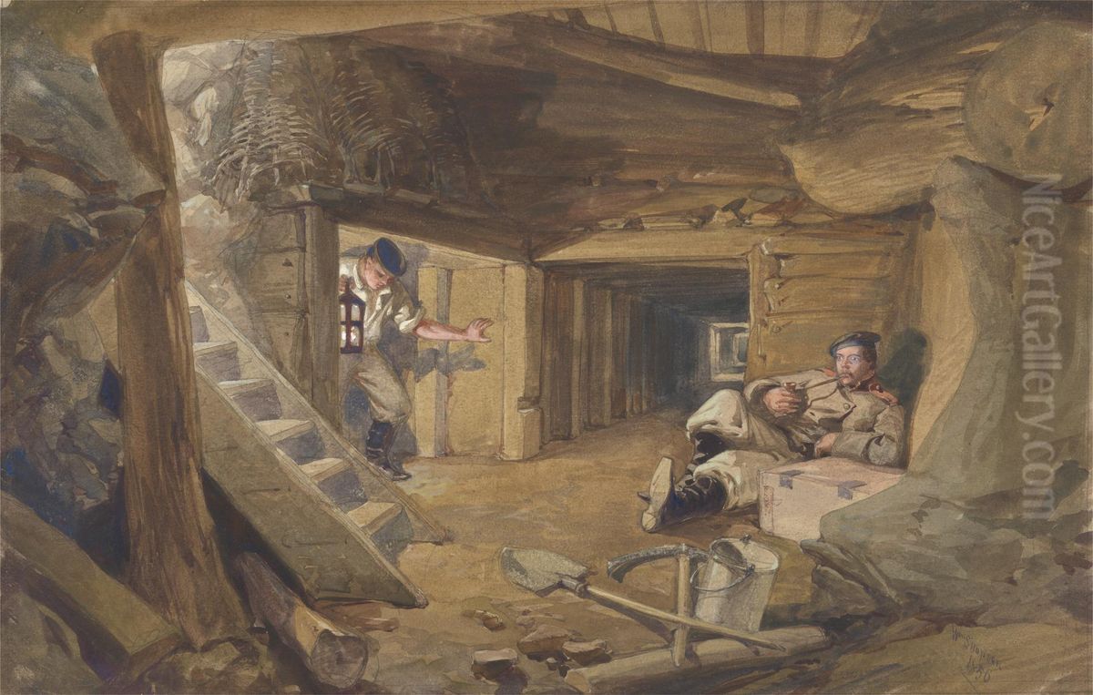 Mine in the Bastion du Mat, Sebastopol, Crimea Oil Painting by William Simpson