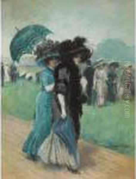 Elegantes Aux Courses [ ; 
Elegant Ladies At The Races ; Pastel Signed Lower Right ; Provenance : 
Gaston Amson, Friend Of The Painter] Oil Painting by Manuel Robbe