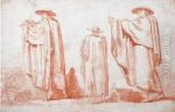 Trois Etudes De
Pelerins Oil Painting by Hubert Robert