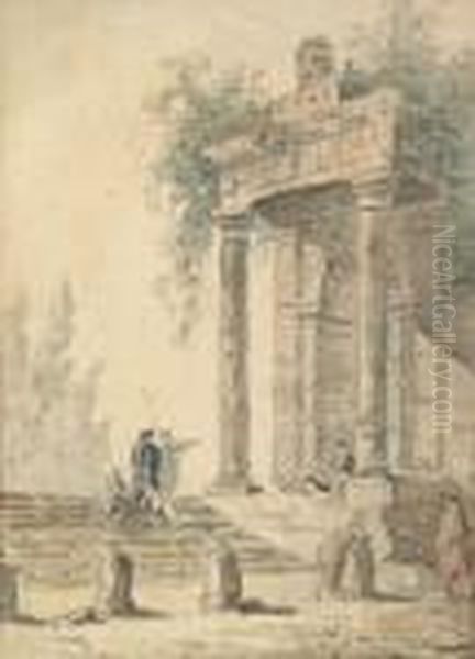 La Fontaine De Pierre Oil Painting by Hubert Robert