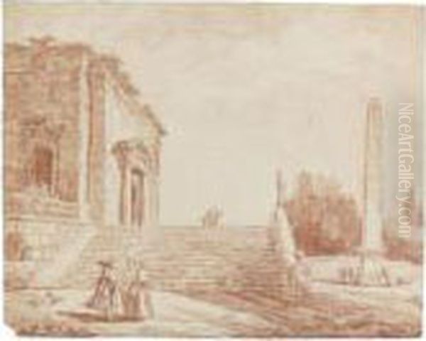 Architectural Fantasy With Obelisk Oil Painting by Hubert Robert