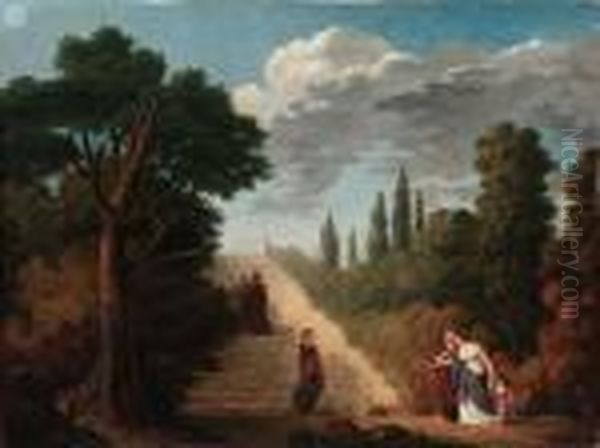 Paesaggio Con Capriccio Architettonico E Figure Oil Painting by Hubert Robert
