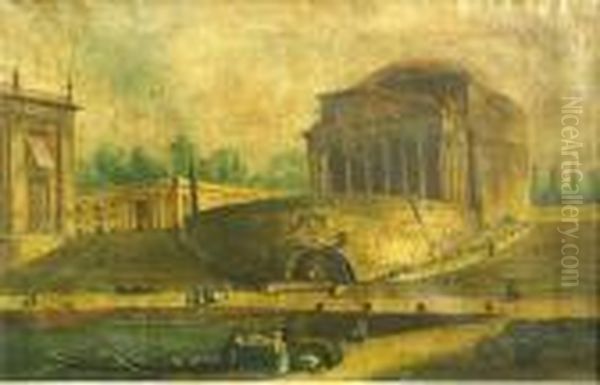 An Architectural Capriccio With The Parthenon And The Porto Di Ripetta Oil Painting by Hubert Robert