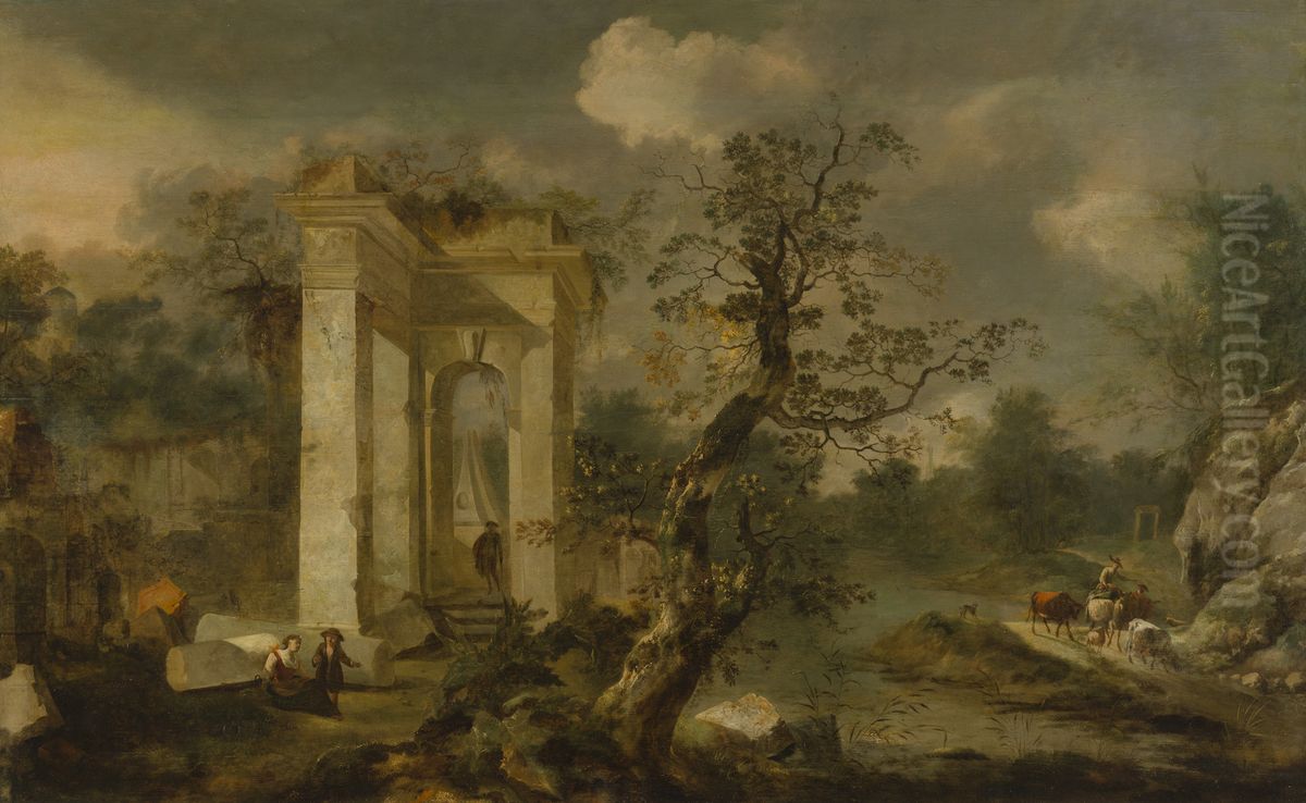 Roman Landscape Oil Painting by Hubert Robert