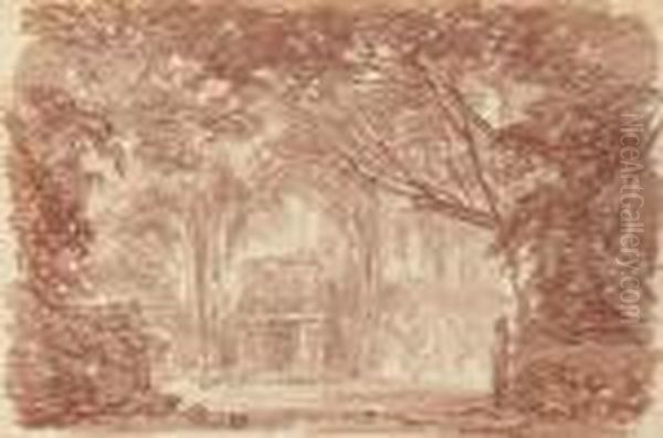 Vue Des Jardins De La Villa Borghese A Rome Oil Painting by Hubert Robert