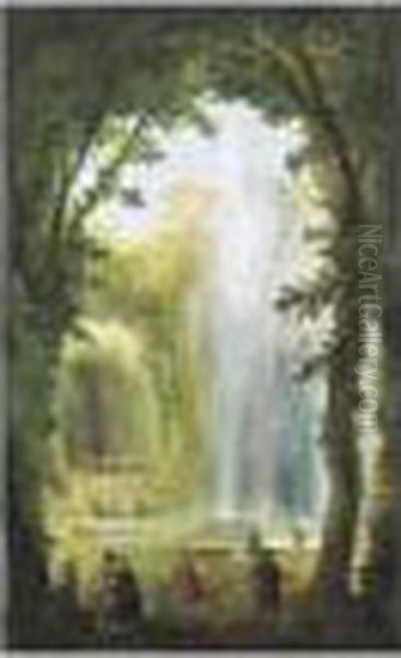 Le Jet D'eau Du Bosquet Des Muses A Marly Oil Painting by Hubert Robert
