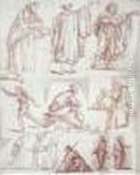 Neuf Etudes De Personnages Assemblees Sur Un Montage Ancien Oil Painting by Hubert Robert