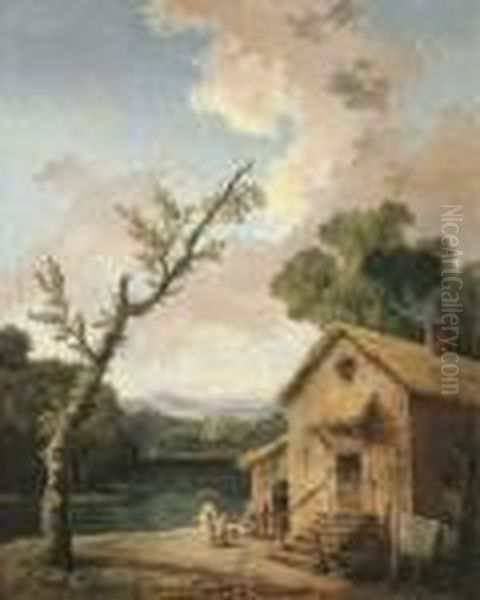 Maison Pres Du Lac Oil Painting by Hubert Robert