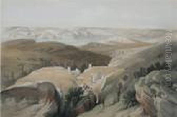 The Holy Land And Egypt: 
Wilderness Ofengedi, Convent Of St. Saba, Dead Sea In The Distance Oil Painting by David Roberts