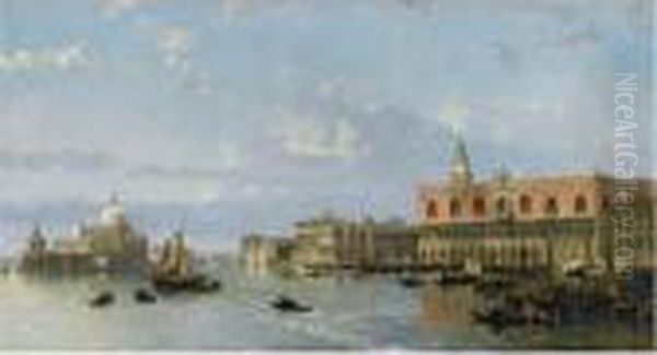 View Of The Doge's Palace And 
The Piazzetta, Venice, With Santa Maria Della Salute To The Left Oil Painting by David Roberts