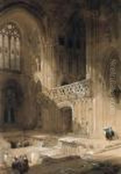 Interior Of The Cathedral Of St.
 Mungo, Glasgow; The Choir Screen And Entrance To The Crypt Oil Painting by David Roberts