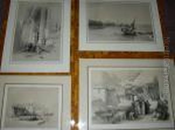Convent Of St Catherine, Mount 
Sinai; Petra; Approach To The Fortress Of Ibrim - Nubia; Quay At Suez, 
Lithographs, 2nd And 3rd Plates Lithographed By Louis Haghe Oil Painting by David Roberts