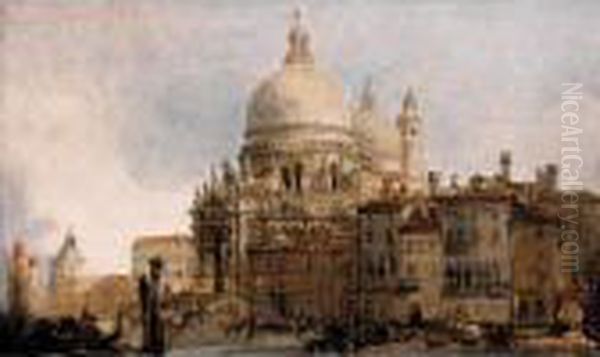 View Of The Church Of Santa 
Maria Della Salute, On The Grand Canal, Venice, With The Dogana Beyond Oil Painting by David Roberts