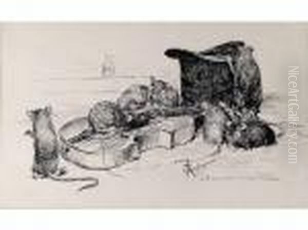 Les Rats Musiciens Dessin A La 
Plume Signe En Bas A Droite Et Dedicace A M. Giacomelli, L Inventeur Des
 Oiseaux 18 X 30 Cm Oil Painting by Georges Antoine Rochegrosse