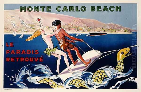 Poster advertising Monte Carlo Beach, printed by Draeger, Paris, c.1932 Oil Painting by Georges Goursat Sem