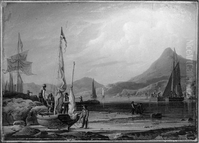 Boat and Shore Oil Painting by Robert Salmon