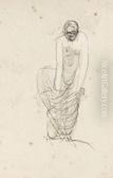 Femme Passant Un Vetement Ca 
1890-1895
 Dessin A La Plume, Encre Brune, Traces De Gouache Et Rehauts De Crayon 
Graphite Sur Papier Verge Filirane, Annote Au Verso, A La Plume Et Encre
 Brune : Monsieur. Oil Painting by Auguste Rodin