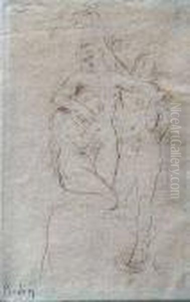 Le Mes Du Purgatoire. Etching. -
 Minimally Brownish. Minimally Foxed. Reverse Remains Of Old Mounting Oil Painting by Auguste Rodin