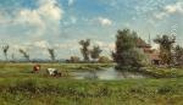 Cows By A Pond Oil Painting by Willem Roelofs