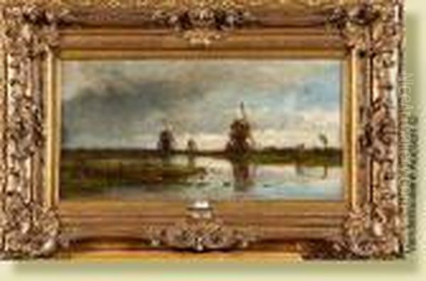 Moulins En Hollande Oil Painting by Willem Roelofs