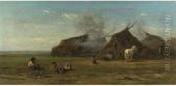Zigeunerfamilie Mit Pferden
 Vor Zelten In Der Pusta Oil Painting by Willem Roelofs
