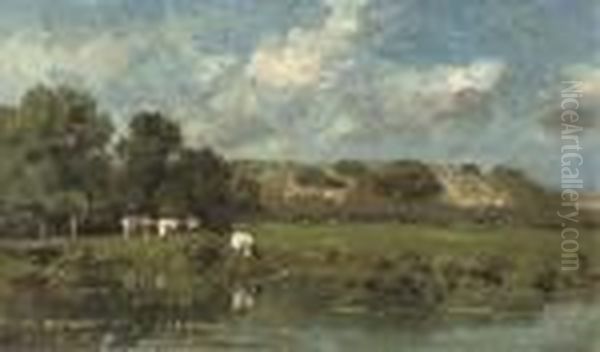By Zomerzorg, Te Bloemendaal (by Haarlem): Cattle In The Dunes Oil Painting by Willem Roelofs