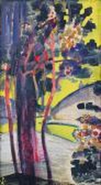 Trees, Sketch For A Painting Oil Painting by Nicolaj Konstantinov Roerich