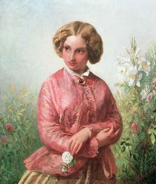 Portrait of a young girl with a rose Oil Painting by Abraham Solomon