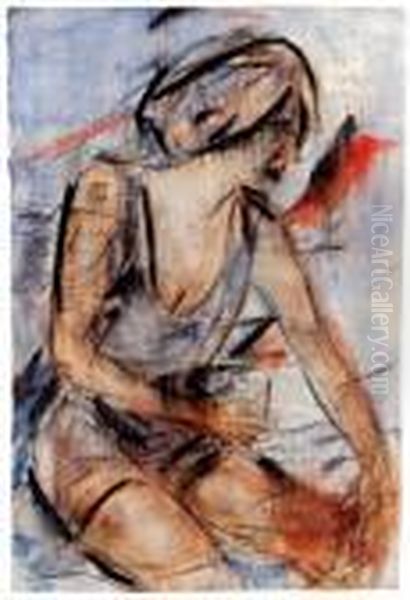 Madchen Im Badeanzug, 1935, 
Ruckseitig Nachlasstempel, Signiert Von Der Frau Des Kunstlers Helene 
Rohlfs Oil Painting by Christian Rohlfs