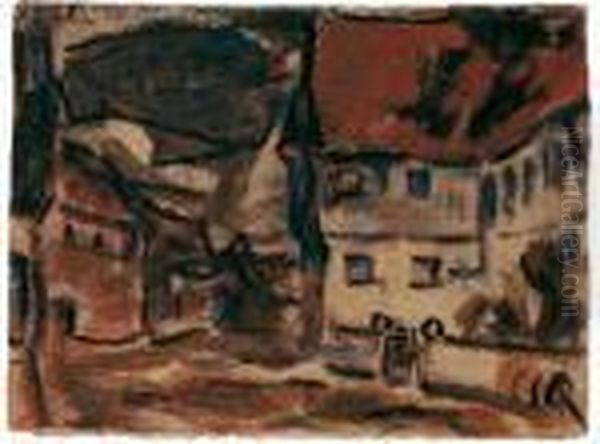Gouache Auf Braunem, 
Faserhaltigem Karton 31,5 X 42 Cm, Unter Glas Gerahmt. Unten Rechts 
Braun Monogrammiert Cr . Oil Painting by Christian Rohlfs