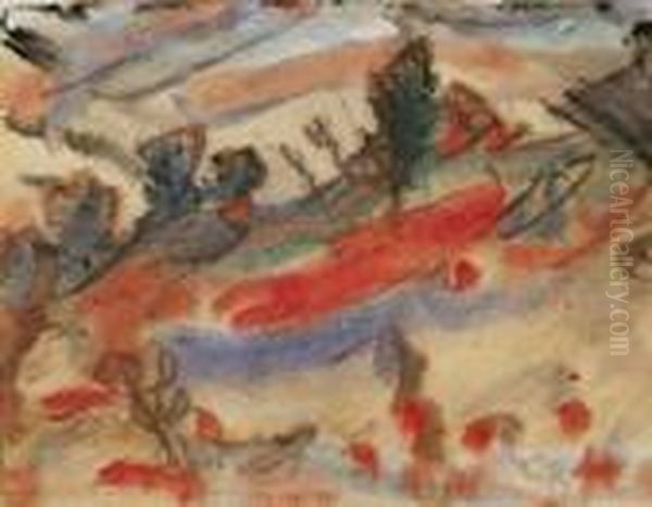 Aquarell Und Tuschfederzeichnung
 Auf Chamoisfarbenem Velin, An Den Ober- Und Unterkanten Auf Braunes 
Papier 22,1 X 28,5 Cm Montiert, Unter Glas Gerahmt. Unten Rechts Braun 
Monogrammiert Cr Sowie Ruckseitig Auf Dem Unterpapier Mit Bleistift 
Signier Oil Painting by Christian Rohlfs