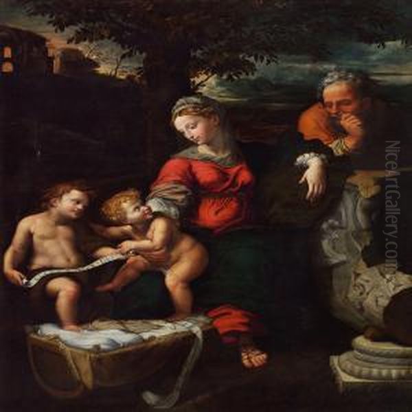 The Holy Family With The Infant St.john The Baptist Oil Painting by Giulio Romano (Orbetto)