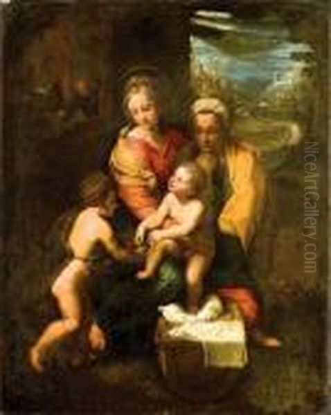 La Sainte Famille Avec Saint Jean-baptiste Enfant Et Sainteelisabeth Oil Painting by Giulio Romano (Orbetto)