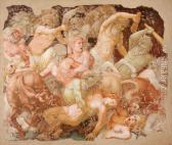 Battaglia Tra Lapiti E Centauri Oil Painting by Giulio Romano (Orbetto)