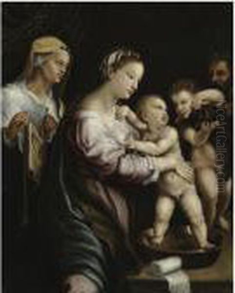 The Holy Family With The Infant Saint John The Baptist And Saintelizabeth Oil Painting by Giulio Romano (Orbetto)