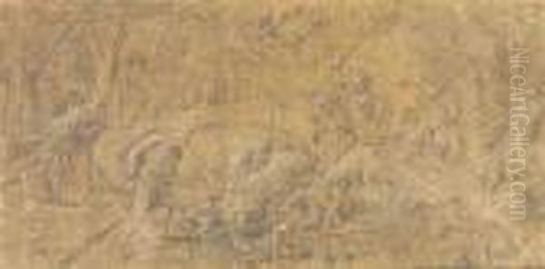 Hunting The Caledonian Boar Oil Painting by Giulio Romano (Orbetto)