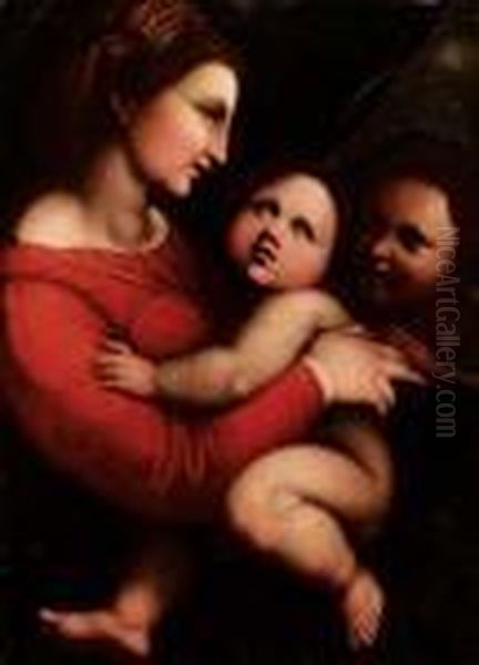 Madonna Con Bambino, San Giovannino E Santi Oil Painting by Giulio Romano (Orbetto)