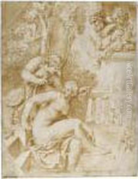 David Observing Bathsheba Bathing Oil Painting by Giulio Romano (Orbetto)