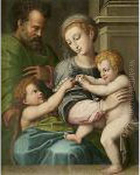 Sacra Famiglia Con San Giovannino Oil Painting by Giulio Romano (Orbetto)